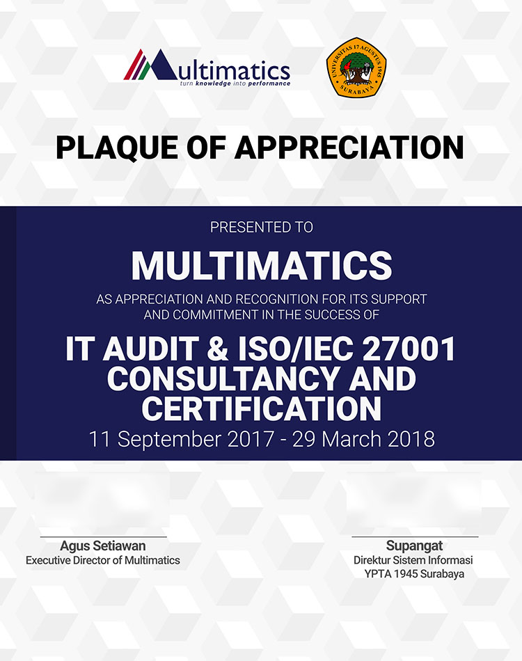 IT Audit & ISO/IEC 27001 Consultancy & Certification | Universitas 17 Agustus Surabaya